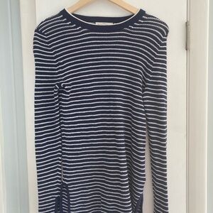 White + Warren Navy and Cream Striped Knit Sweater Size S